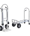 Heavy Duty Aluminum Hand Truck 2 In 1 Folding Dolly With PU Wheels, Boss Level Industrial Cart For Home, Office, And Job Site, 360 Degree Braking Wheels For Smooth, Stable Transport On Any Terrain., folding aluminum hand truck shown upright and flat