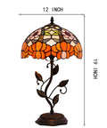 Orange Flower Tiffany Style Stained Glass Table Lamp With Bronze Metal Leaf Base 12 Inch Lampshade 19 Inch Overall Totally Lit