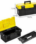 16 Inch Plastic Toolbox With Handle Portable Toolbox With Removable Tray And Lockable Design Built Tough For Home Workshop Or Garage With Small Parts Box In Black And Yellow