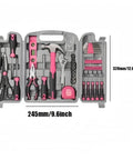54 Piece Pink Tool Kit For Women Newbies DIY Home Repair Tools Set In Portable Toolbox Case open showing tools