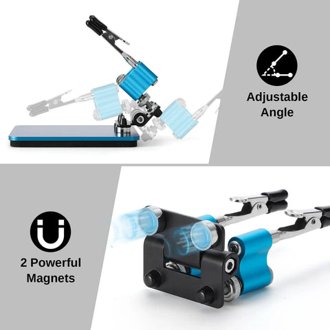 Soldering Helping Hands Set With 360 Degree Adjustable Magnetic Arms And Four Gooseneck Clamps Compact Steel Base for precise work