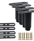 Beefy Iron Adjustable Bed Support Legs 4 Pack With Rock Solid Flex Setup And Non Slip Nylon Base For Tuff Furniture Stabilization And Scratch Resistant Floor Protector Pad showcasing iron legs and mounting hardware.