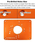 Precision Aluminum Router Table Insert Plate For Easy Inverted Router Mounting with pre-drilled hole sizes shown