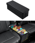 Kia Telluride Backseat Organizer And Console Storage Bin for car travel filled with kids' toys and baby supplies between rear seats.