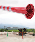 3 Pack Fixed Heavy Duty PVC Parking Bollards With Expansion Bolts Flexible Traffic Delineator Posts With High Vis Reflective Tape For Crowd Control And Street Security Kick Ass Impact Resistant Road Barriers In Red And Silver Colors showing red bollard with reflective tape in foreground.