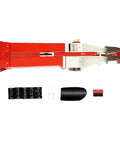 Top view of Handheld Seed Planter and Fertilizer Spreader for home garden use, showing tool components and attachments.