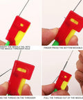 4-step usage guide of 3Pcs Automatic Needle Threader Set for Hand Sewing Easy No Fuss Threading Device for Small Eye Needles Ideal for DIY Embroidery