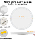 Low Profile 9 Inch Flush Mount LED Ceiling Light Fixture, 18W 5000K Daylight, ultra-slim design with frosted cover and premium LED beads