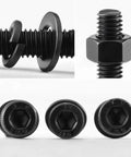 M5 Hex Socket Head Cap Screws Bolts Kit With Nuts And Flat And Lock Washers 60 Sets For Heavy Duty Projects Full Thread 16mm Length 12.9 Grade Alloy Steel Black Oxide Finish Allen Socket Drive Spanner Included, close-up view of components.