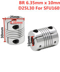 BR 6.35mm x 10mm coupler for Pro Grade Ball Screw Kit SFU1605 400mm with end supports and nut housing for CNC machines