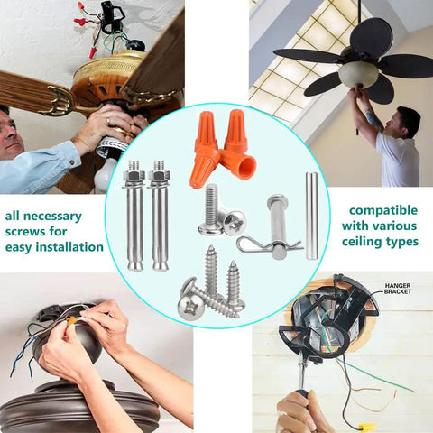 Universal Ceiling Fan Mounting Kit With Hanger Ball Heavy Duty 2mm Steel Wobble-Free Rock Solid Fits 1-Inch Downrods For Flat And Low Slope Ceilings Up To 10 Degrees Includes All Mounting Hardware Reduces Vibration For Quiet Sleep
