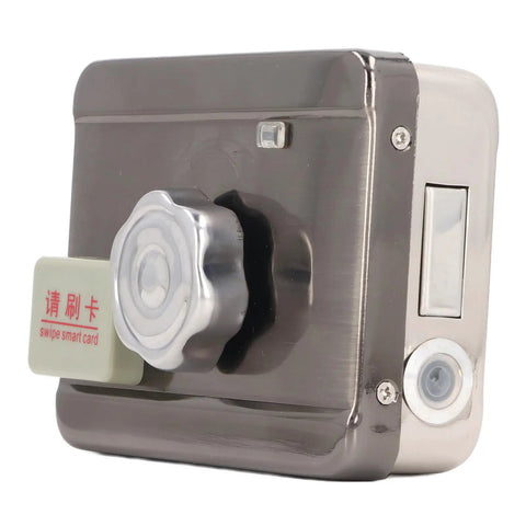 Top Shelf Electronic Deadbolt Door Lock With Dual Remote Controls And Extended Battery Power, close-up view with smart card feature.