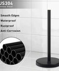 Premium 304 Stainless Steel Toilet Paper Holder With Three Roll Capacity Matte Black Freestanding Stand shown in bathroom.