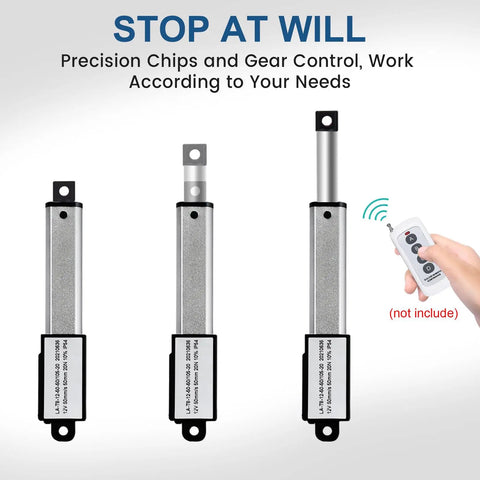 Dope Mini Electric Linear Actuator 1.2 Inch Stroke, 4.5 Lb Thrust, 12V DC, High Speed 1.97 Inches Per Second, Aluminum Body shown with remote