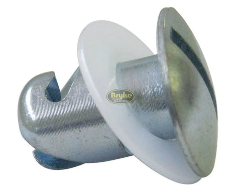 Straight Up Heavy Duty Steel Quarter Turn Undercut Button Fasteners With Washers For Sheet Metal And Car Door Panels Quick No Sweat Riveting 7 16 Inch Stem Five Pack close-up image of button fastener