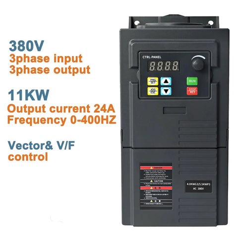 11 kW 380V Three Phase Variable Frequency Drive Inverter For Industrial Motors With Soft Start And Precise Speed Control, Built To Last With Breaker Protected Drive And Smooth Acceleration For Reliable Motor Regulation, front view