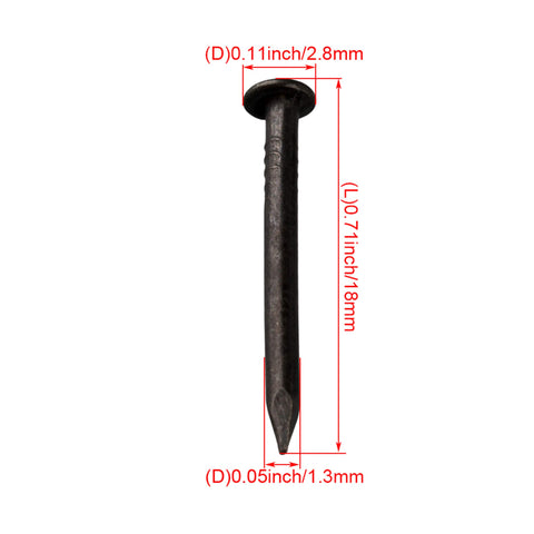 Black Round Head Miniature Wood Screws Nails For Furniture Decor 0.71 Inch Long 1.8 Cm side view detail measurement