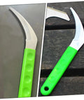 Durable 2 Pack Gardening Scythe Tool For Grass Cutting And Weeding, green easy grip handle, serrated steel blade