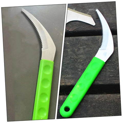 Durable 2 Pack Gardening Scythe Tool For Grass Cutting And Weeding, green easy grip handle, serrated steel blade