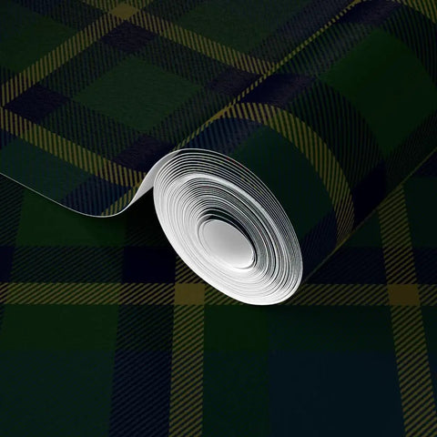 Premium Classic Traditional Matte Linen Texture Wallpaper Featuring Dang Durable Pvc Free Finish For Busy Households And Pro Paste To Paper Installations That Go Hard Daily roll displayed with green and navy plaid pattern.