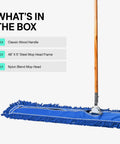 No Sweat Heavy Duty Commercial Floor Sweeper With A Slick Forty Eight Inch Reusable Washable Dust Mop Head And Sturdy Wooden Handle for cleaning.