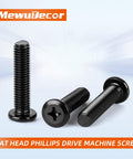 Heavy Duty M4X10MM Flat Head Machine Screws With Black Oxide Coating And Phillips Drive For No Sweat Furniture And Bed Frame Assembly Rock Solid Rugged 304 Stainless Steel Countersunk Bolts 50 Pack Unit in black oxide finish.