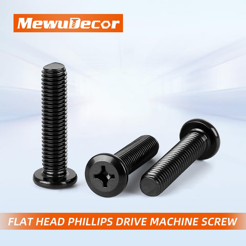 Heavy Duty M4X10MM Flat Head Machine Screws With Black Oxide Coating And Phillips Drive For No Sweat Furniture And Bed Frame Assembly Rock Solid Rugged 304 Stainless Steel Countersunk Bolts 50 Pack Unit in black oxide finish.