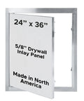 Top Tier 24 By 36 Inch Flush Mount Drywall Access Panel With Slick Aluminum Build and Heavy Duty Concealed Hinges open to reveal inlay panel.