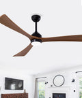 Neojoyoenix 62" 3PCS Solid Wood Blades Ceiling Fan with Lights Remote Control, modern black ceiling fan in a stylish living room.