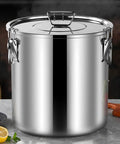 Heavy Duty 304 Stainless Steel Airtight Food Dispenser Big Boy 26 Gallon Grain Bin with lid for kitchen storage of bulk foods.