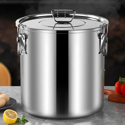 Heavy Duty 304 Stainless Steel Airtight Food Dispenser Big Boy 26 Gallon Grain Bin with lid for kitchen storage of bulk foods.
