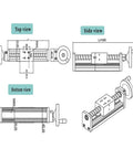 Manual Sliding Table With Ball Screw For Pro Grade Linear Motion 50 To 1000mm Stroke SFU1204 Ball Screw MGW12C Single Rail Guide Heavy Duty Precision Table For CNC Milling And Accurate Travel, technical drawing top and side views