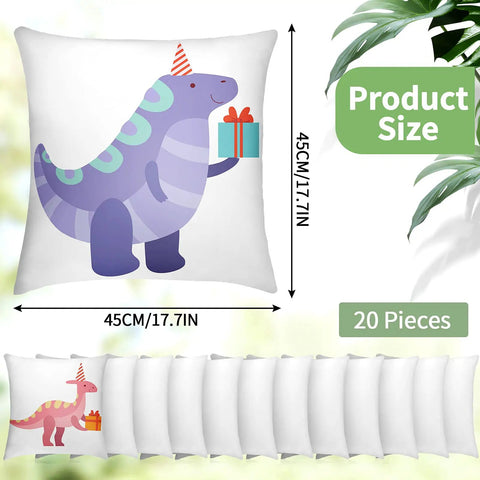 Twenty Pack White Sublimation Pillow Covers 17.7 Inch By 17.7 Inch With Hidden Zipper For Heat Transfer Polyester Cushions DIY
