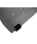 Close-up of the 24 inch angled blade of the Top Shelf 21 Foot Telescoping Roof Snow Rake, showing the rubber slide and aluminum material.