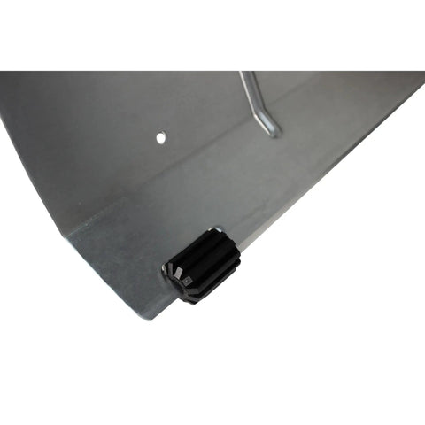 Close-up of the 24 inch angled blade of the Top Shelf 21 Foot Telescoping Roof Snow Rake, showing the rubber slide and aluminum material.