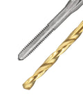 Close-up of Tap And Drill Bit Set 2-56 UNC Right Hand Screw Tap and 1.8mm Drill Bit HSS 6542 Titanium Coated for Small DIY Projects.