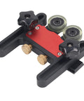 Adjustable Table Saw Featherboard With Smooth Rolling Wheels For Woodworking Safety And Precise Cutting Tight Grip That Locks Boards Straight Real Stability For Carpentry And Diy Builds On The Regular, top view showing PU wheels and adjustable knobs.