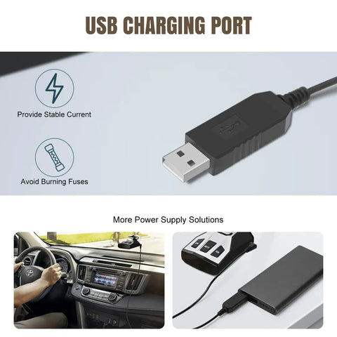 USB Power Cord For Cobra Radar Detectors USB Charger Cable Replacement shown with stable current feature and in-vehicle use.