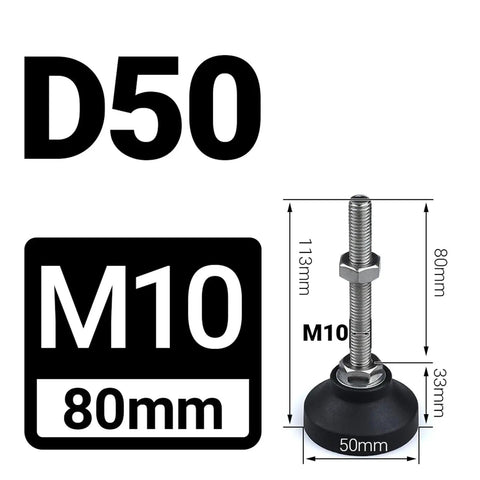 Universal Adjustable Lathe Leveling Feet D50 For Precision Machinery M8 M10 M12 Screw Legs With Swivel Base Articulating