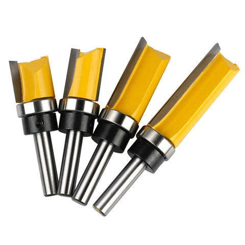 Top Shelf Tungsten Cobalt Face Mill Router Bit Built For Cnc Woodworking Routers, 4 bits displayed with yellow design.