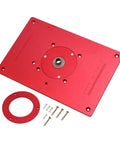 Solid As A Rock Aluminum Router Table Insert Plate Featuring Bullseye Center Bore For Rapid Wood Milling with mounting screws.