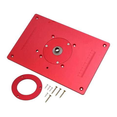 Solid As A Rock Aluminum Router Table Insert Plate Featuring Bullseye Center Bore For Rapid Wood Milling with mounting screws.