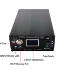 Automatic Antenna Tuner For Ham Radio With Fast Auto-Tune Across 1.8 To 55 MHz Low SWR 5000mAh Battery OLED Display A/M Switch Ultra Handy Portable Field Ready For POTA SOTA, front view with display and controls visible