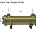 Shell And Tube Oil Cooler Heavy Duty For Industrial Hydraulic Injection Mold Machines Copper Tube Water Cooled Heat Exchanger With Three Quarter Inch Ports 300 Liter Capacity Or 300 Model