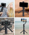 Pocket Sized 2 In 1 Mini Tripod Desk Stand And Handheld Grip, Ultra Lightweight 2 Oz, holding camera and smartphone