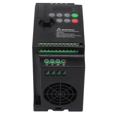 Rock Solid One Point Five KW Variable Frequency Drive For 380 Volt Three Phase Motor With Auto Voltage To Keep Speed Smooth As Butter On Pumps And Lathes Plus Heavy Duty Industrial Build For Tough Shop Grinds And Easy Setup Now front view with keypad and terminals