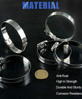 Five Twenty Pack 304 Stainless Steel Adjustable Hose Clamps 46 To 70 MM Range with coin for size comparison.