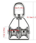 M25 Double Pulley Block Kit With 2 M8 Carabiners, 304 stainless steel swivel pulley front view with measurements for lifting tasks