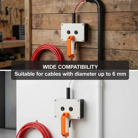 Compact Drill Powered Wire Puller Featuring Slick Conduit Fish Tape Grip on wall, suitable for cables up to 6mm in diameter.