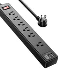 Six Outlet Power Strip With Three USB Ports, 6 Ft Cord, 1680J Surge Protector, Widely Spaced Outlets, USB A And USB C Fast Charge, Overload Shield, Great For Desk, Home Office, And Entertainment Setup black power strip with 6 outlets and USB-C ports